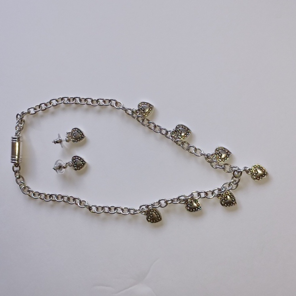 Silver-tone Heart Necklace & Earring Set